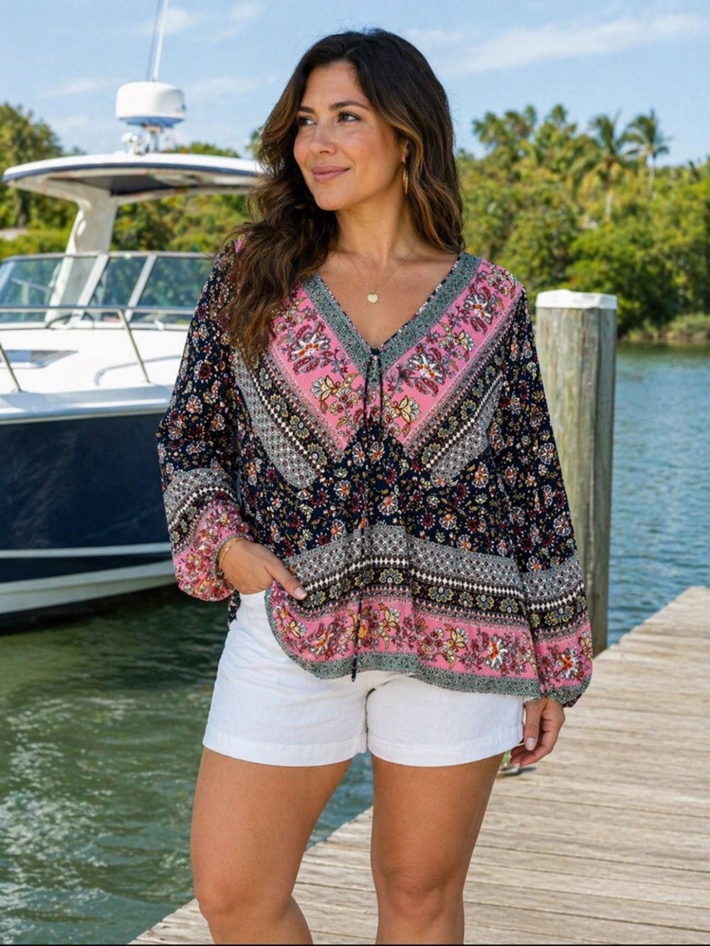 Suzanne Betro weekender boho floral print top